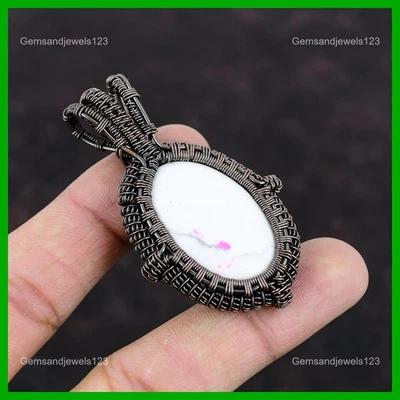Friendship Day Sale Copper Oval Howlite Stone Wire Wrapped Wife Pendant Jewelry - Image 1 of 4