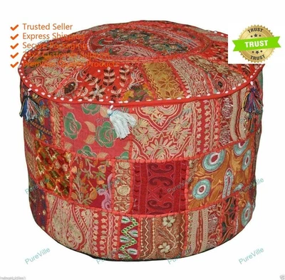 Pouf Ottoman Ethnic Indian Floral Pouffe Poof Floor Pillow Foot stool - Image 1 of 4