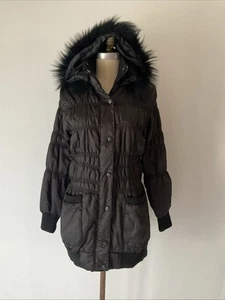 FILO Size XL Black Parka Coat Faux Fur Trim Hood Removable Pockets - Picture 1 of 19