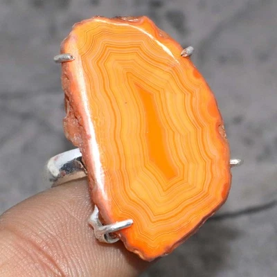 Anillo Cornalina Druzy Rebanada 925 Chapado en Plata EE. UU. 7 Elegante Regalo GW Foto 1 de 3