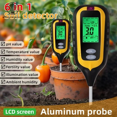 6in1 Digital PH Tester Soil Water Moisture Light Test Meter Temperature Humidity - Image 1 of 4