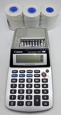 Vtg Canon P1-DH V Palm Printer Calculator w/ Paper & Ink Rolls Tax Business Test - Image 1 of 4