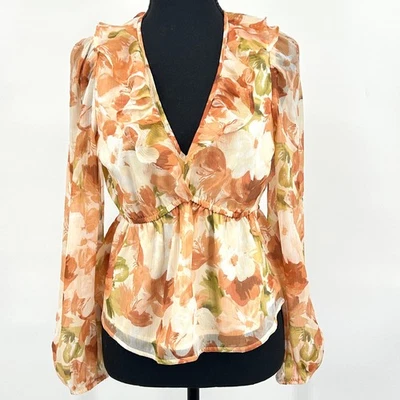 Blusa Abercrombie Para Mujer Transparente Floral Volantes Peplum Cottagecore Romántica Pequeña Foto 1 de 4