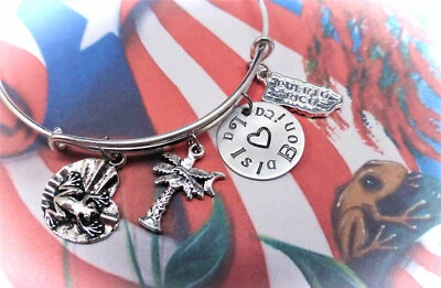 Puerto Rico Island - Bangle Bracelet - Charms Coqui - Puerto Rican Jewelry - Image 1 of 4