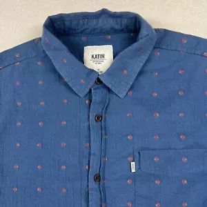 KATIN Shirt Men's Size L Blue Polka Dot Short Sleeve Lightweight Hiking Camping - Picture 1 of 14
