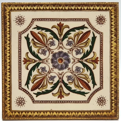 Victorian Fireplace Transfer Print & Tint Floral Tile by T. G. & F. Booth C1890 - Image 1 of 3