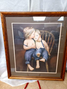 NANCY KNOLL AMISH TWINS Kids KISSING Children PICTURE PRINT - Picture 1 of 6