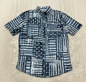 Ocean Coast Mens Size S Blue American Flag USA Short Sleeve Button Up Shirt - Picture 1 of 9