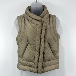BCBG Maxazria Down Vest Womens S Khaki Asymmetrical Full Zip Pockets Outdoor - Picture 1 of 13
