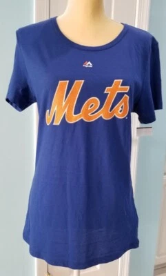 Camiseta azul manga corta Majestic MATT HARVEY #33 NY Mets para mujer talla L nueva con etiquetas Foto 1 de 4