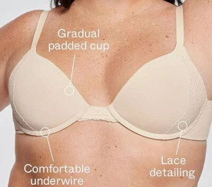 NWT Pepper Zero Gap Lace Lift Up Bra Size 36AA Buff - Imagen 1 de 3