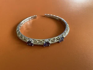 Tacori 925 Sterling Silver Amethyst and CZ Cuff Bracelet - Picture 1 of 8