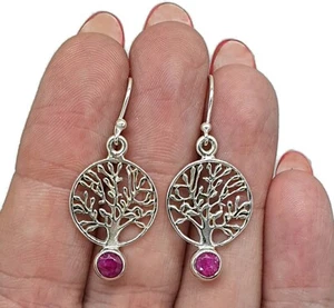 Tree of Life Ruby Earrings, Sterling Silver, July Birthstone, Natural Ruby gems - Picture 1 of 7