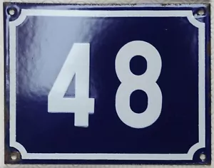 Large old blue French house number 48 door gate plate plaque enamel sign NOS - Picture 1 of 1