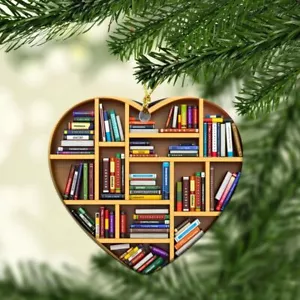 Christmas Tree Decor Gifts Book Lovers Heart-Shaped Bookshelf Pendant Ornament - Picture 1 of 10