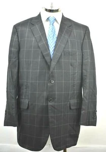 H Freeman Altered Mens Gray Notch Lapel Flap Pocket Back Slit Plaid Suit Blazer - Picture 1 of 11