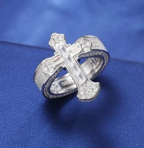 Anillo Cruz Moissanita Real Para Hombre Anillo Moissanita Plata 925 Real - Imagen 1 de 6