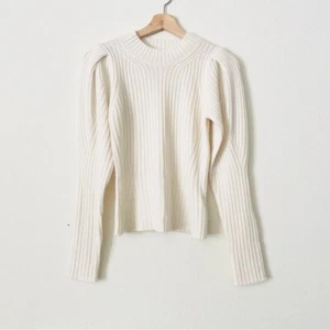 7 for allhumanity XS 100% cachemir manga abullonada hombro marfil punto suéter - Imagen 1 de 7