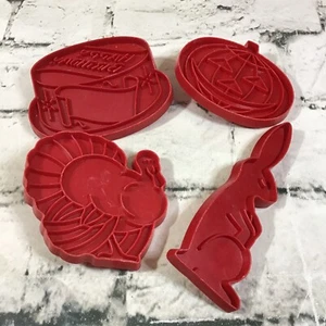 Vintage Tupperware Cookie Cutters Red Plastic Holiday Lot Turkey Easter Bunny - Picture 1 of 7