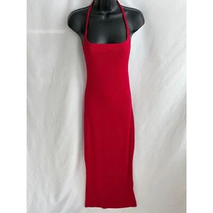 Zaful Maxi Knit Red Dress Halter Neck Open Back Size S Romantic Minimalist Cute - Picture 1 of 10