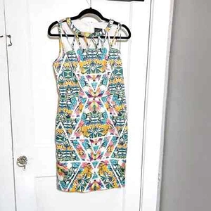 Adrianna Papell Floral Dress Bright Summer Cut Out Cage Neckline Size 8 - Picture 1 of 6