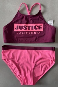 Justice Size 12 Maroon/Burgundy/Bright Pink Bikini 2-Pc Logo Swim Swimwear - Picture 1 of 6