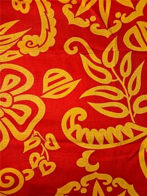 Edredón de algodón vintage de 2 yardas tela artesanal rojo brillante amarillo isla tribal floral Foto 1 de 2