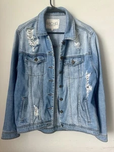 Rachel Roy Distressed Long Sleeve Light/medium Wash Denim jacket size M - Picture 1 of 3