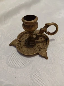 Vintage Brass Thistle Chamberstick Candle Holder Ornate Art Nouveau Style - Picture 1 of 5