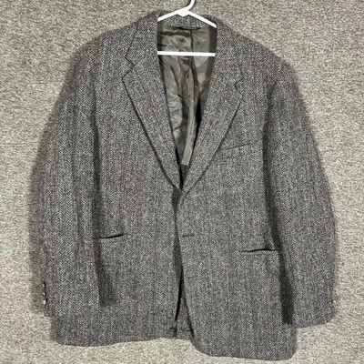 Vintage Kuppenheimer Harris Tweed Blazer Mens 46 Gray Herringbone Wool Coat 80s - Image 1 of 4