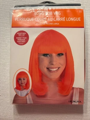 NUEVA Peluca Bob Larga Naranja Neón con Flequillo Perfecto para Halloween  Foto 1 de 2