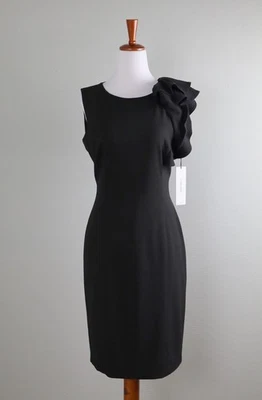 Vestido Vaina Calvin Klein Nuevo con Etiquetas $89 Vendido Negro Asimétrico Con Volantes en Niveles Talla 6 Foto 1 de 4