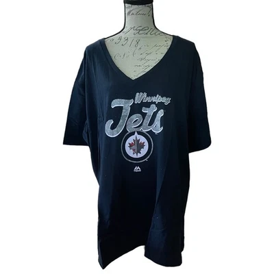 Camisa Azul Winnipeg Jets NHL Majestuosa Fan Moda Cuello en V Talla 2X Foto 1 de 4
