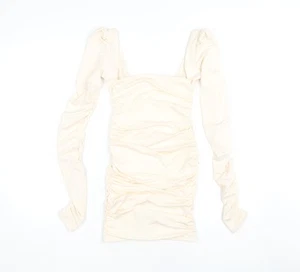 Oh Polly Women’s Ivory Ruched Long Sleeve Dress - Picture 1 of 12