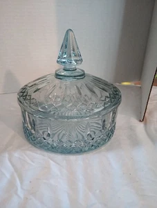 Indiana Glass Co. Candy Dish Diamond Princess Light Ice Blue Pattern 6 In Diam  - Picture 1 of 4