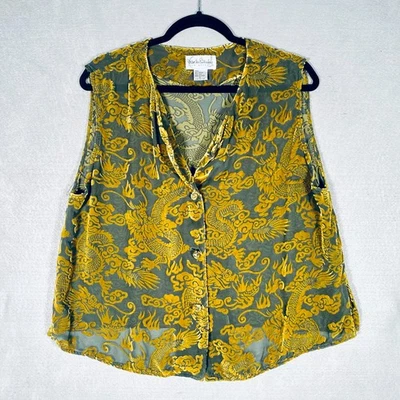 Blusa vintage DVF Top para mujer 1x terciopelo dorado Burnout abotonada Foto 1 de 4