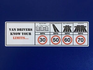 KNOW YOUR SPEED LIMIT VAN AUTO CRUSCOTTO DA LAVORO ADESIVO DECALCOMANIA BUSINESS FLOTTE MPH - Foto 1 di 2