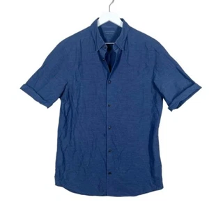 All Saints Men’s Avila Navy Blue Short Sleeve Button Up Cotton Shirt Size Large - Picture 1 of 9