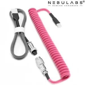 Custom Coiled Aviator GX16 USB-C Mechanical Gaming USB Keyboard Cable 4ft - Pink - Picture 1 of 6