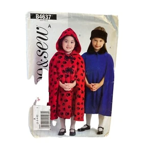 Butterick See and Sew Sewing Pattern 4637 Easy to Sew Cape Poncho Girls Size 2-5 - Picture 1 of 2