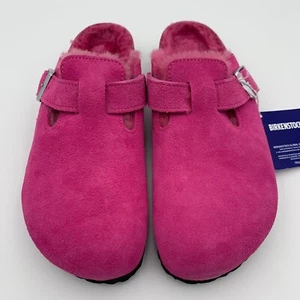 Birkenstock nuovo con scatola Boston shearling fucsia tulipano scamosciato stretto taglia a scelta - Foto 1 di 5