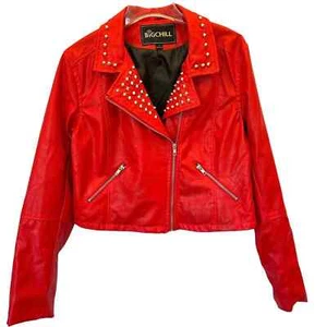 EUC Big Chill Studded Red Faux Leather Motorcycle Jacket Size Large - Picture 1 of 3