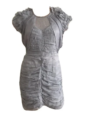 Topshop редкая серая 100% шелк шифон греческий вечернее платье Uk 14 Eu 42 средний новые с этикетками - Изображение 1 из 4