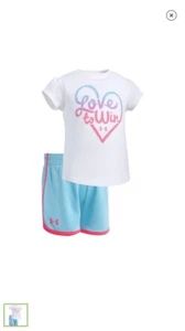 Under Armour Girls Size 24 Months Shirt Shorts NEW NWT Work Out Yoga Love To Win - Picture 1 of 3