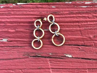 Pendientes colgantes de 3 anillos enchapados en oro de 14 quilates para mujer - Elegantes joyas colgantes regalo Foto 1 de 4