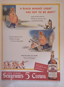 Whisky Seagrams 5 Crown 1944 anuncio de colección Un truco del mercado negro tiene que ser vencido - Imagen 1 de 1