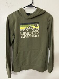 Under Armour Hoodie Youth Large Green Logo Sweatshirt Boys Loose Pullover
