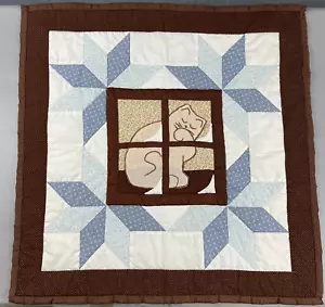 Hand Quilted Wall Hanging Applique Country Cat In Window Approx 23 X 23 Inch - Picture 1 of 8