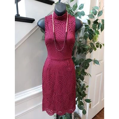 Vestido ceñido al cuerpo Bar III para mujer pequeño borgoña crochet sin mangas cuello falso cremallera trasera Foto 1 de 4