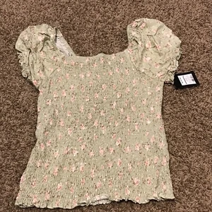 Art Class Girls XL Green Floral Scrunch Top Nwt B25 - Picture 1 of 4